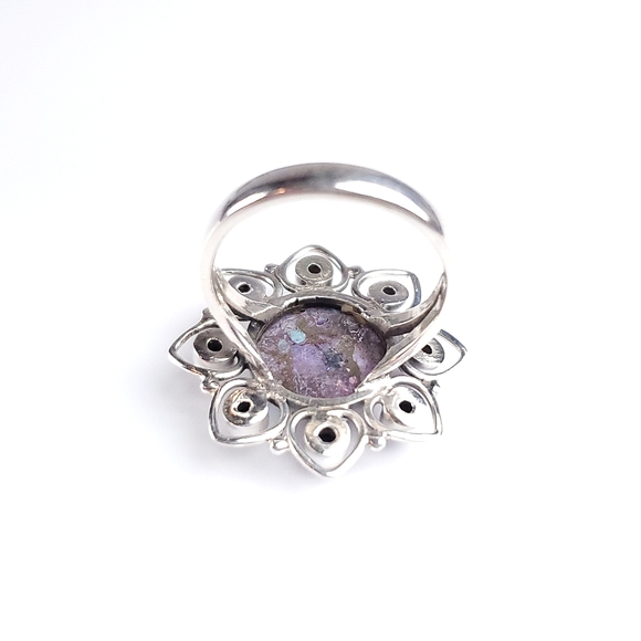925 Sterling Silver Purple Copper Turquoise Flower Ring Size 9 New - Picture 10 of 13